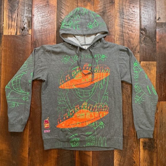 Snow Milk 5767 Gray Hoodie UFO Neon Graphic Pullover Sweatshirt Unisex Size XL - Picture 1 of 13